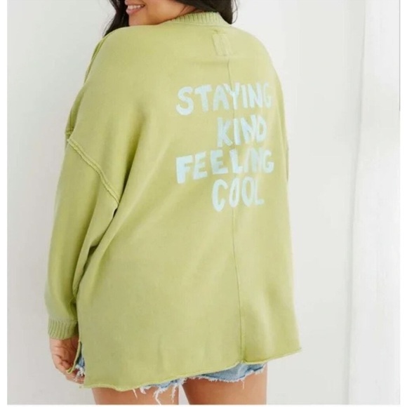 Aerie Down To Earth Bright Green Oversized Crewneck Sweatshirt Women’s Large - Picture 1 of 8